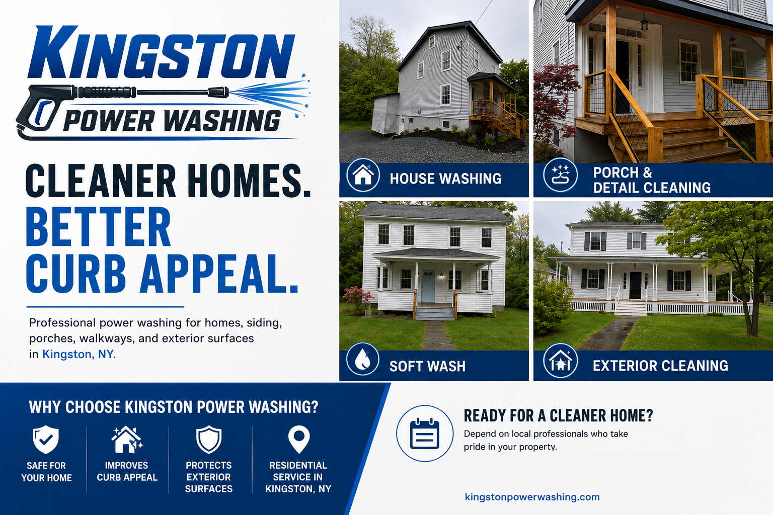 Kingston Power Washing residential power washing service overview graphic